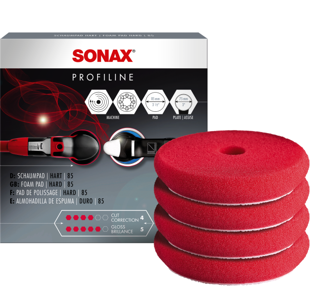 SONAX Polishing Pads (Red – 85 mm – Hard – 4 pk.)