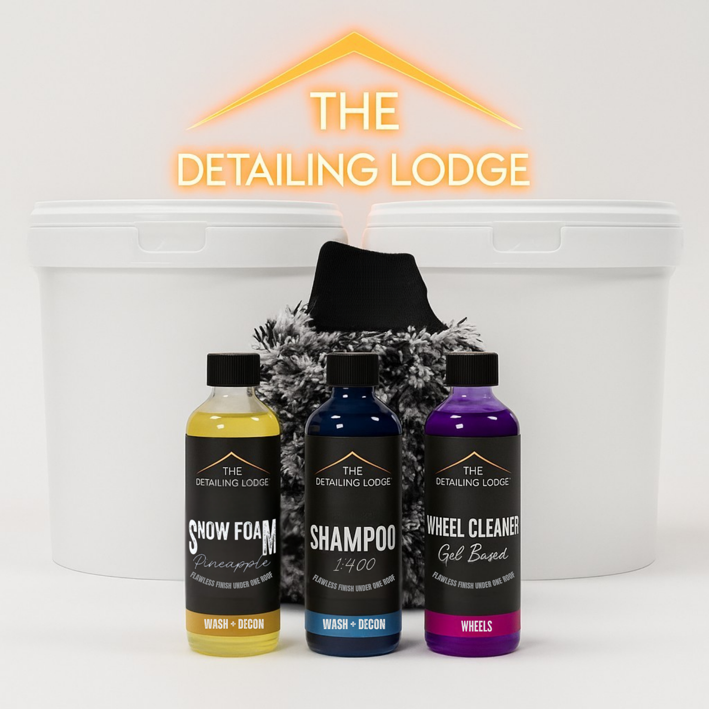 6-Piece Car Wash & Rinse Kit – Professional Detailing Bundle with Buckets, Wash Mitt, Shampoo, Snow Foam & Wheel Cleaner | The Detailing Lodge™